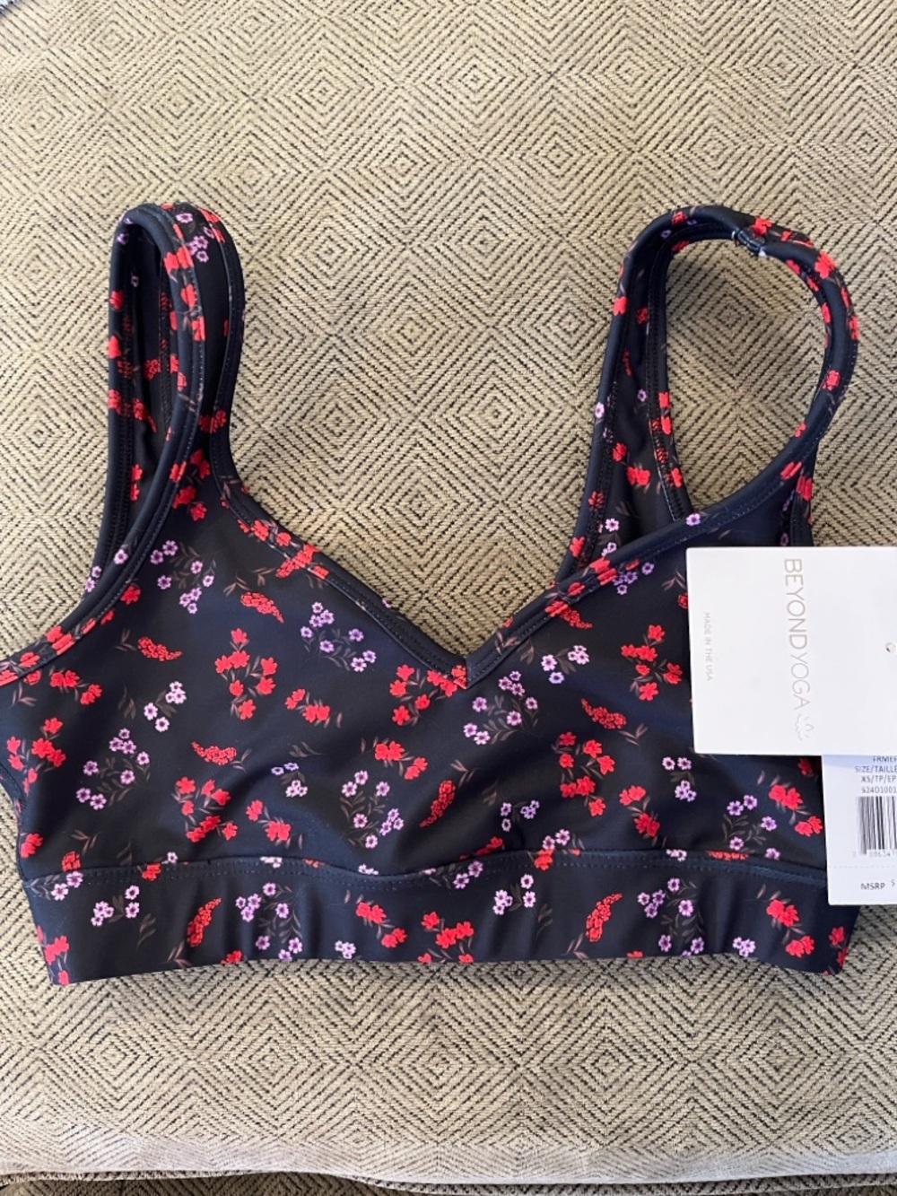 Beyond Yoga Black Floral Sports Bra with Red & Purple Flowers - Picture 4 of 7